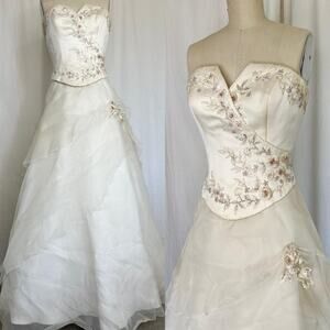 Bonny Women's 8 Gown White Bridal Wedding Floral Faux 2-Piece Vintage